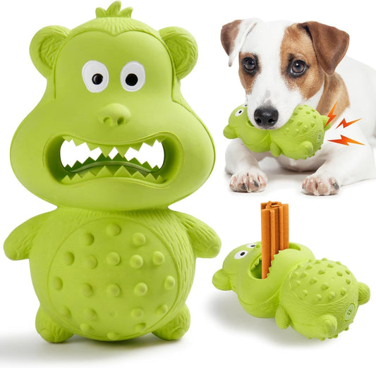 Squeaky Rubber Dog Chew Toy | Interactive Dog Treat Dispenser for Aggressive Chewers beds