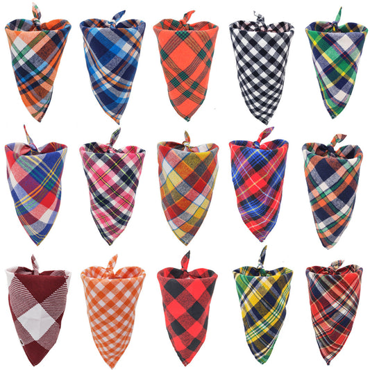 Dog Triangular Scarf: Plaid Cotton Dog Bandana Random color 1pc Accessories