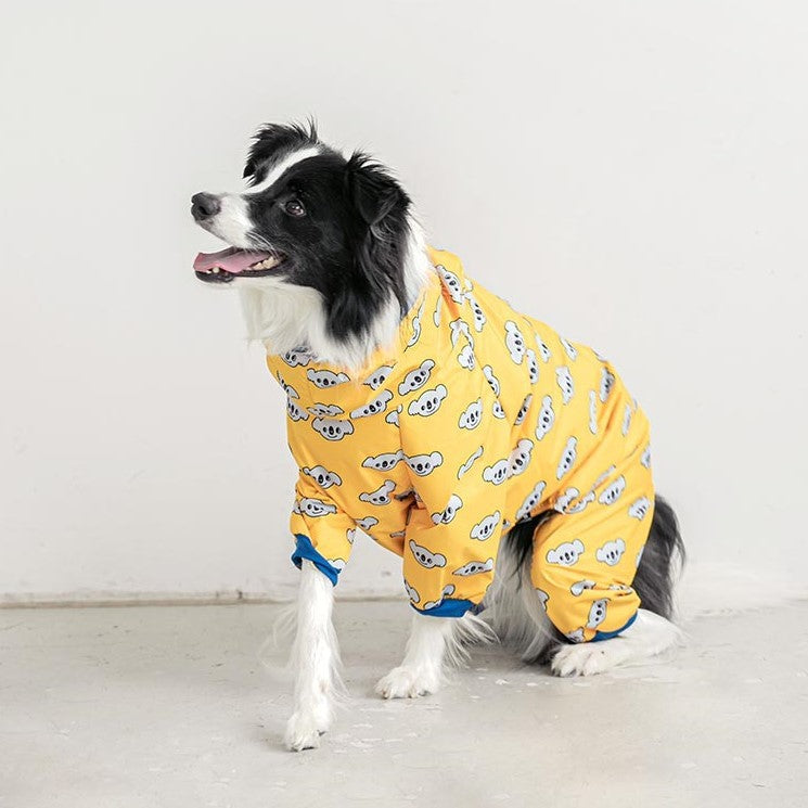 Cartoon Dog Raincoat: Four-Legged Waterproof Hooded Dog Jacket - Accessories