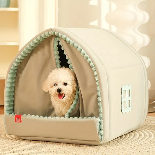 Cozy Winter Dog House | Enclosed Dog Kennel with Double Curtain house