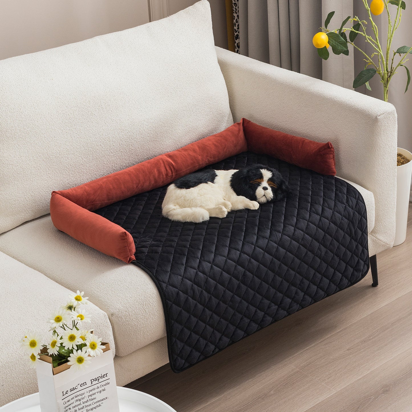 Washable Plush Dog Sofa Bed | Anti Slip Warm Mat for Dogs Pet Pad Red And Black / 75x120cm beds