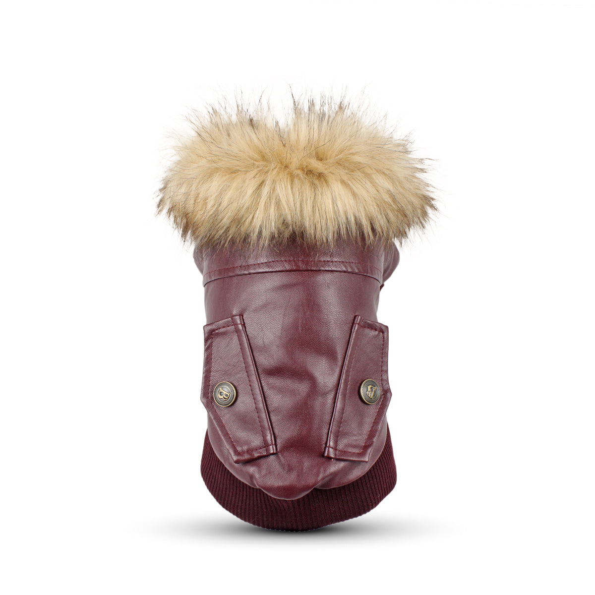 Luxury Dog Leather Coat with Faux Fur Collar | Warm Dog Winter Jacket - Red wine / L - Coats & Dog Vests