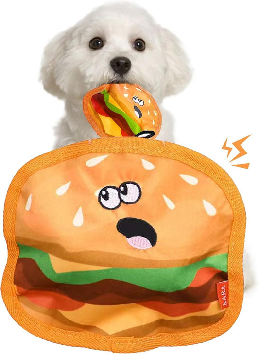 Squeaky Crinkle Hamburger Dog Toy | No Stuffing Interactive Dpg Chew Toy beds