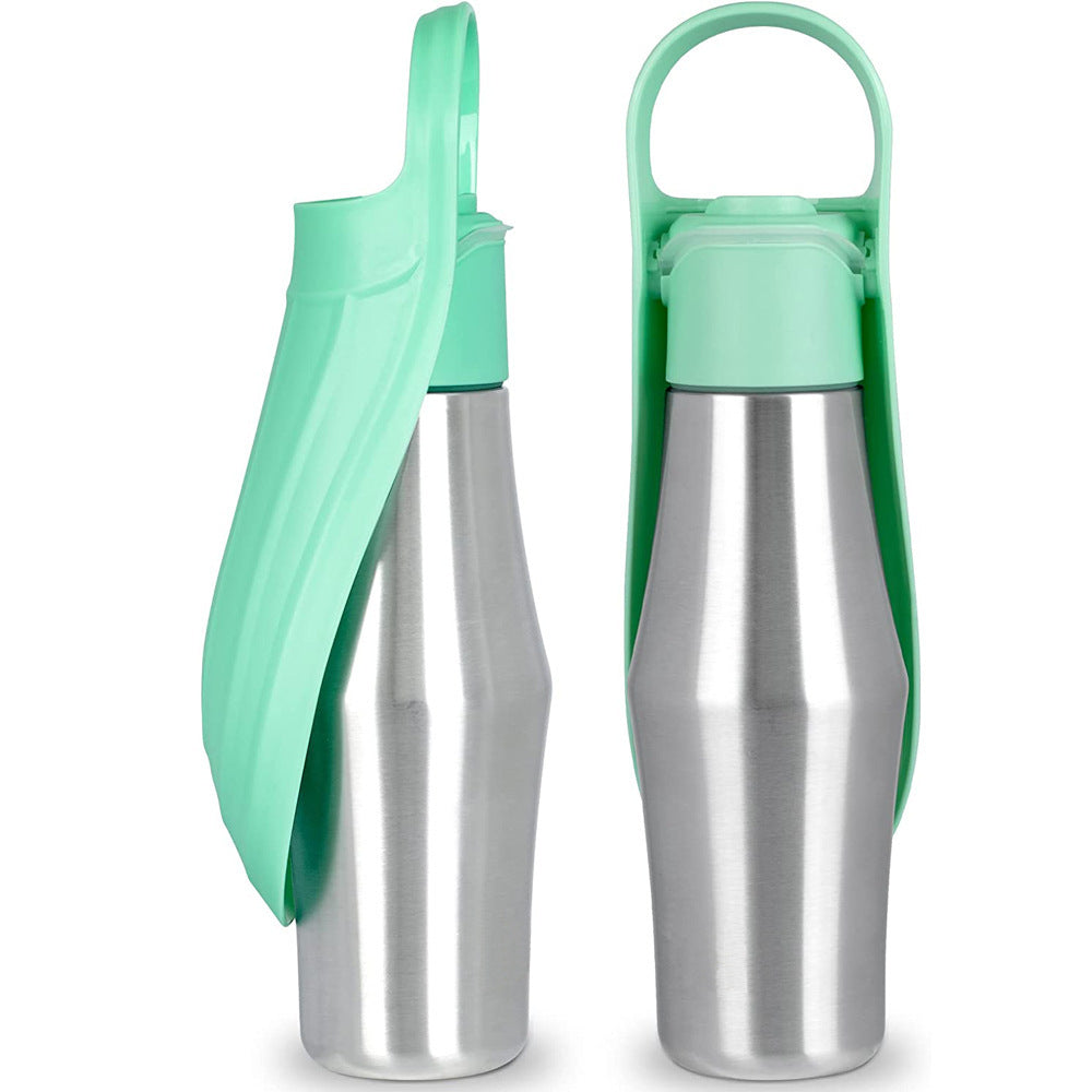Portable Stainless Steel Dog Water Bottle | Dog Travel Dispenser with Built-in Silicone Bowl - Light Green - travel
