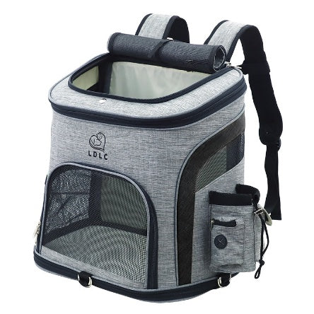 Ventilated Dog Backpack Carrier | Hands-Free Travel Bag for Small Dogs - Grey - Dog Travel Essential