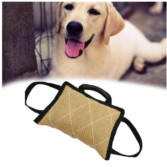 Durable Jute Dog Bite Pillow | Interactive Training And Tug Toy Beige dog training