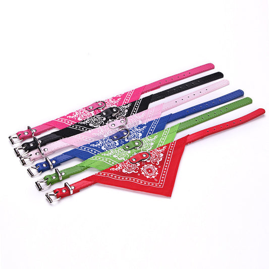 Adjustable PU Leather Dog Collar with Bandana Accessories