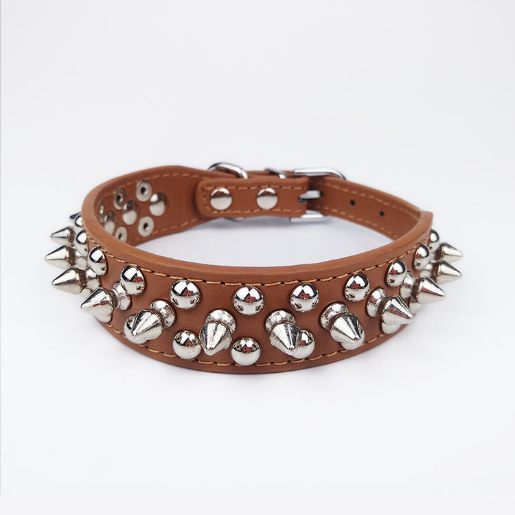 Adjustable Leather Studded Dog Collar | Spiked Collar Small And Medium Dogs Brown / L collar