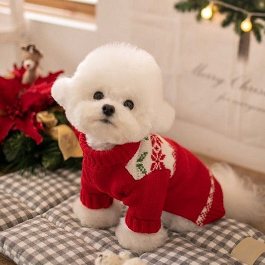 Knitted Dog Sweater: Casual Polyester Dog Pullover with Red And White Collar Accessories