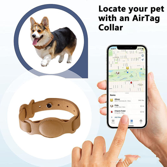 Adjustable Leather AirTag Dog Collar | Protective Anti-Loss Dog Collar With GPS - collar