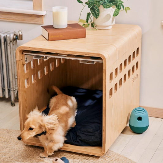 Modern Solid Wood Indoor Dog House | Luxury Dog Kennel with Clear Acrylic Panel house