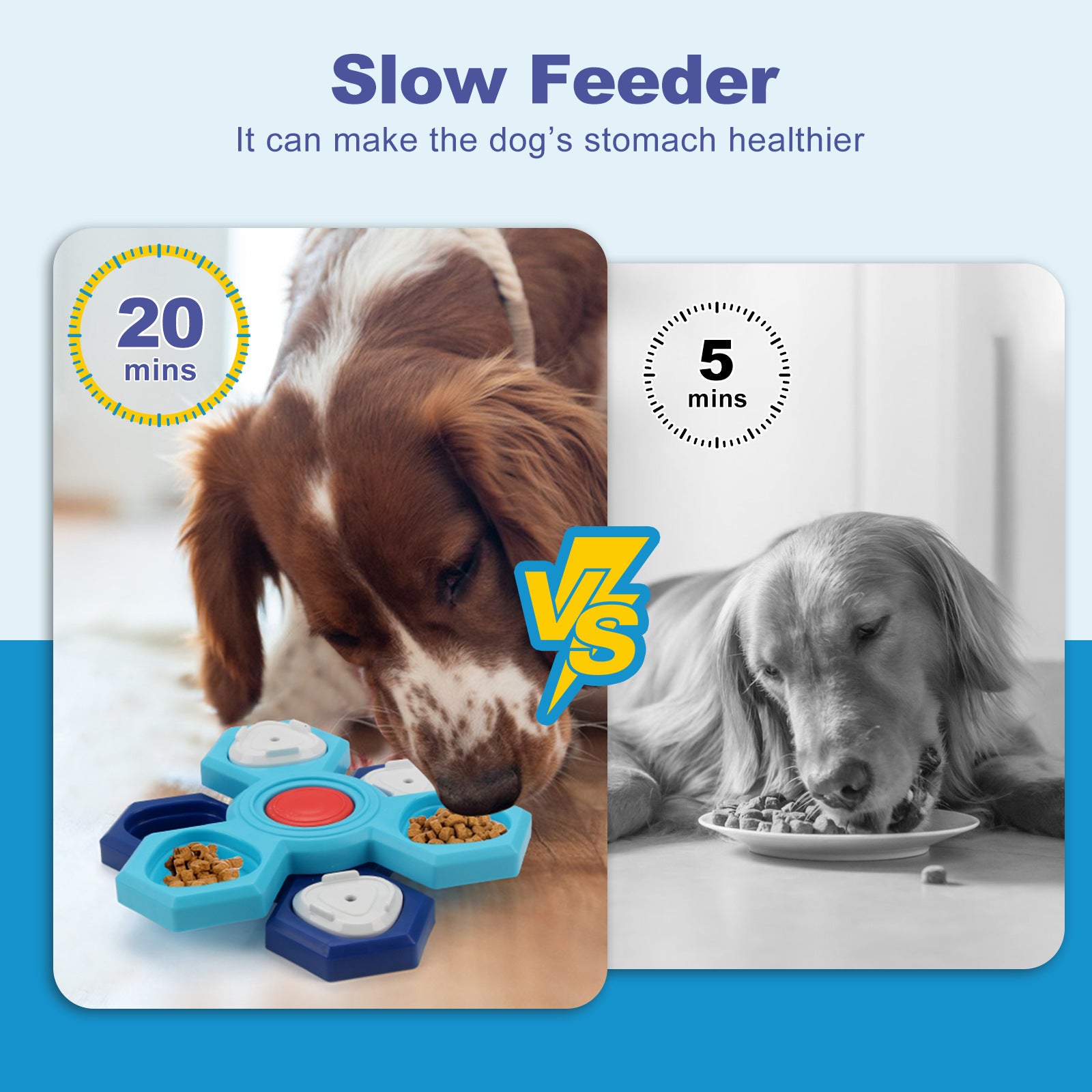 Interactive Dog Slow Feeder Puzzle Bowl | Mental Stimulation Anti Bloat Dog Food Dish Blue food