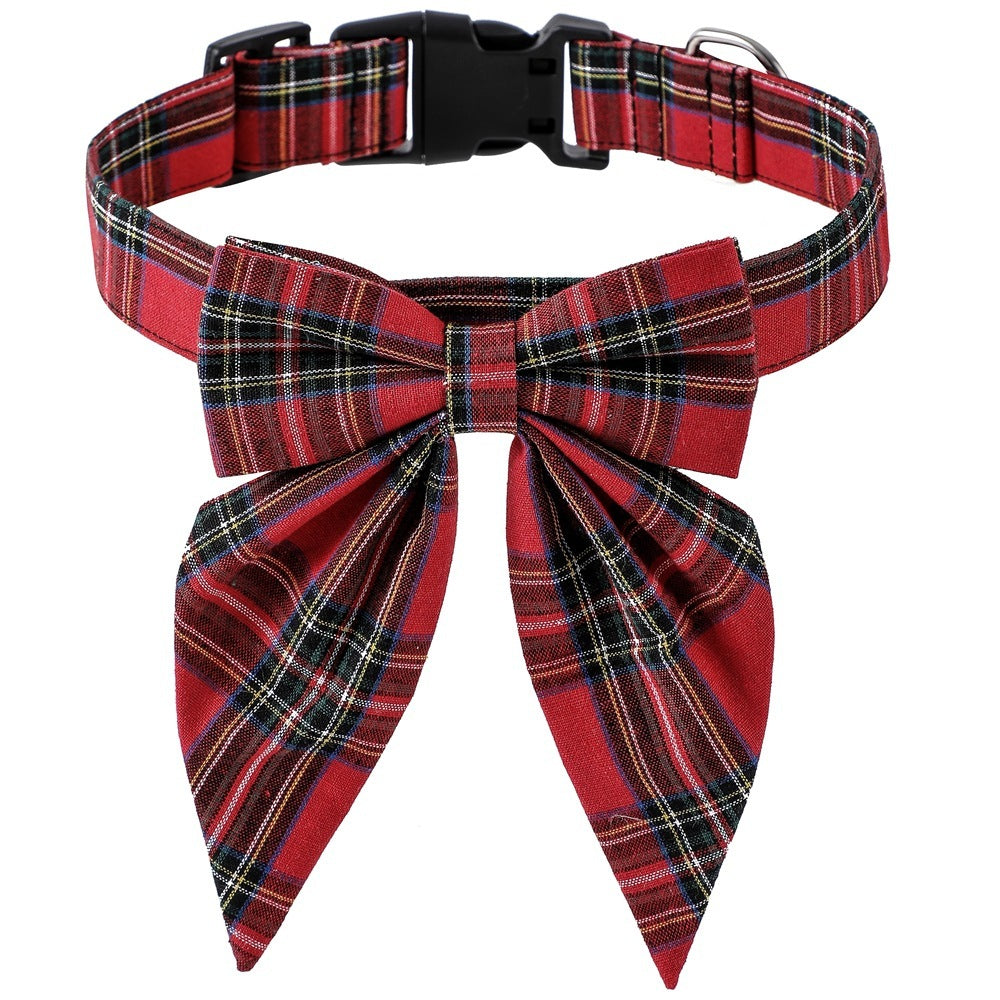 Pet Collar Bow Tie Christmas Dog Red Plaid / L christmas