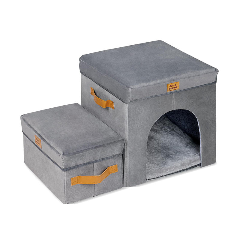 Foldable Dog Stairs with Storage | Gray 2 And 3 Step Dog Ladder Gray / 2layer Velcro 33X57X36cm home