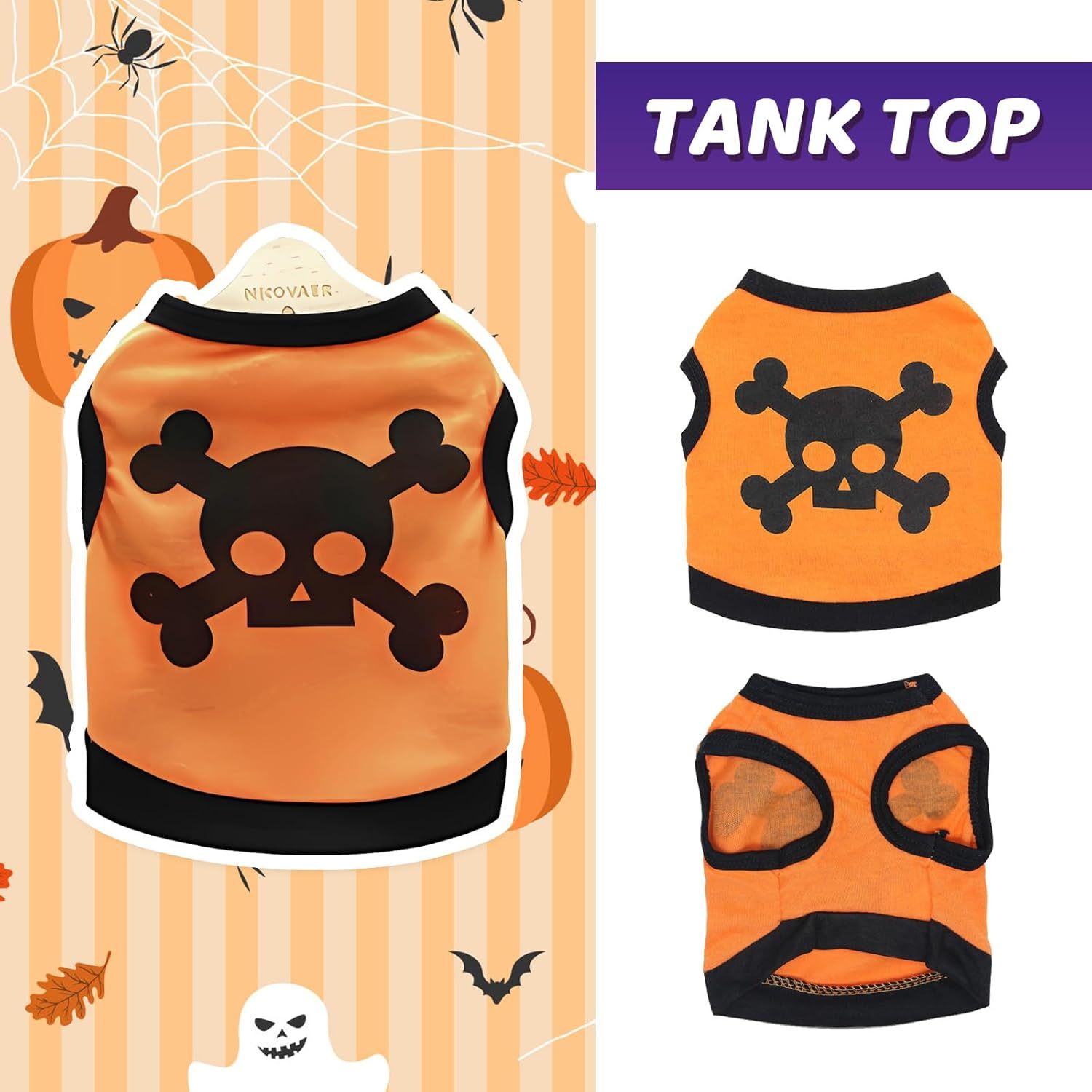 Skull And Bones Halloween Dog Costume| Stretchy Halloween Vest for Dogs costumes