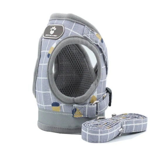 Plaid Dog Harness And Leash Set | Non-Scalable Vest for Small Dogs - Grey / L - harness