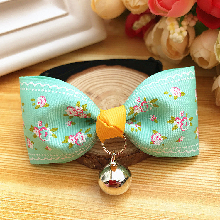 Adjustable Dog Bell Bow Tie Collar | Teddy Dog Polyester Accessory Green / 10to25cm bow