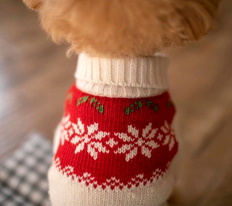 Knitted Dog Sweater: Casual Polyester Dog Pullover with Red And White Collar White / L Accessories