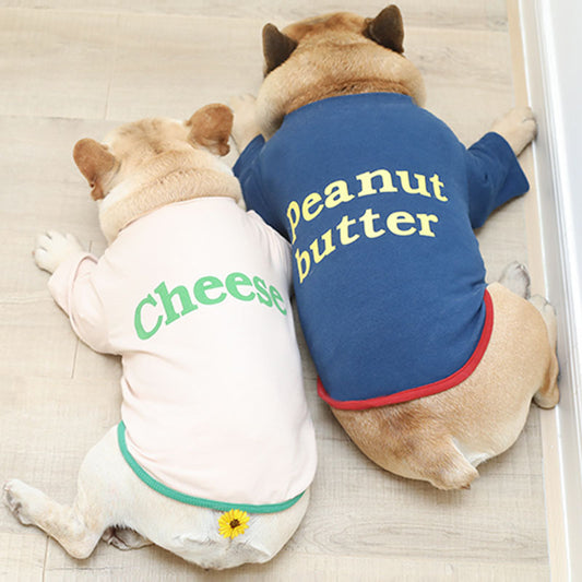 “Cheese” And “Peanut Butter” Dog Sweater: Fun Letter T Shirt for Dogs Accessories