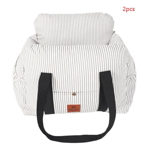 Dog Travel Car Booster Seat | Dog Safety Bed with Removable Cushion - Striped grey / 2PCS - travel
