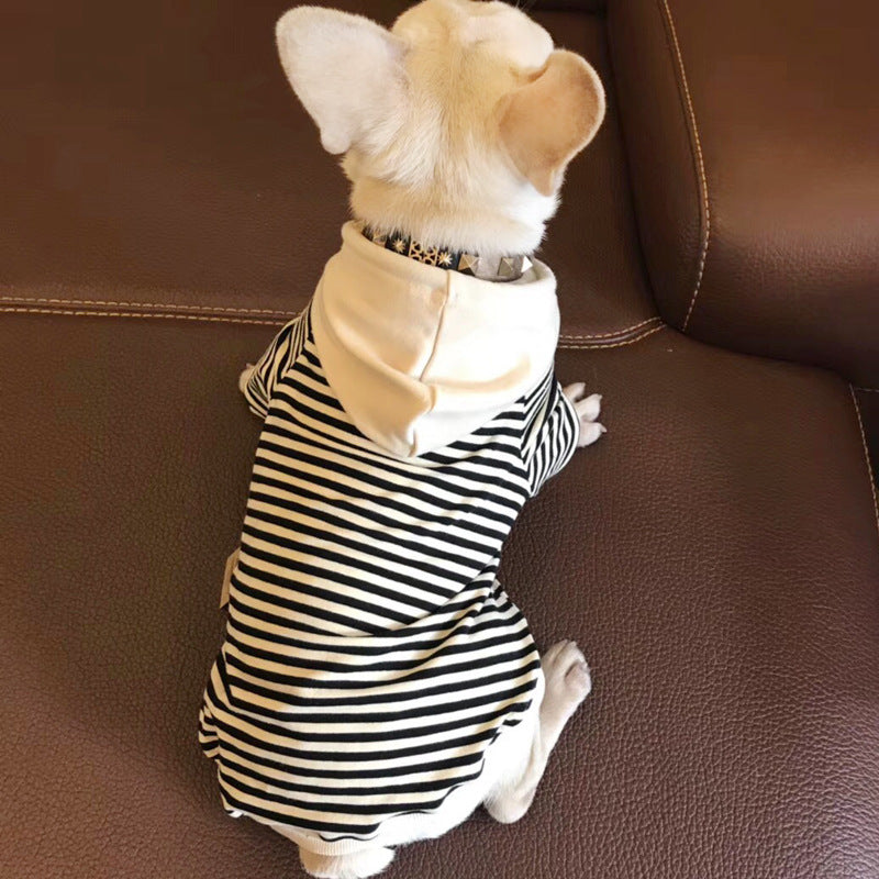 Striped Dog Terry Sweater: Casual Hooded Dog Sweatshirt in Black And Khaki Accessories