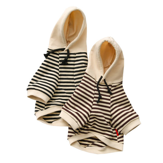 Striped Dog Terry Sweater: Casual Hooded Dog Sweatshirt in Black And Khaki Accessories