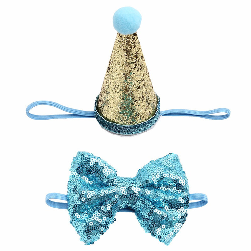 Sequin Solid Color PU Dog Bow Tie | Puppy And Small Dog Accessory Blue bow