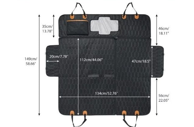 3-in-1 Waterproof Dog Car Seat Cover | Machine Washable Travel Mat for Dogs - Black / 137x149cm - travel