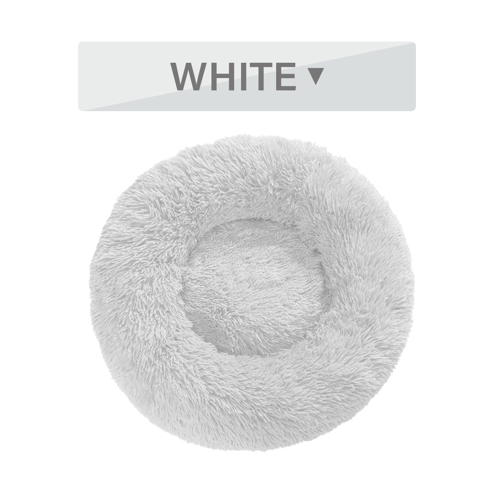 Fluffy Donut Dog Calming Bed | Washable Long Plush Cushion for Dogs beds
