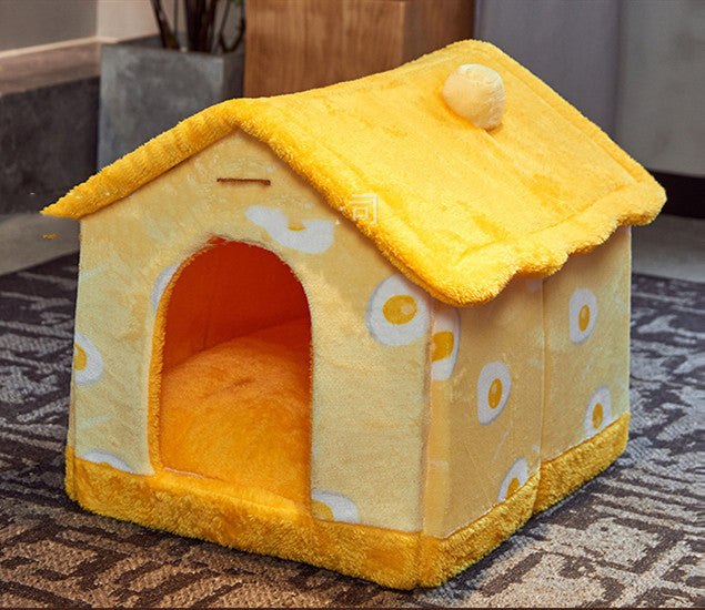 Plush Yurt Dog House | Washable Dog House Yellow / L house