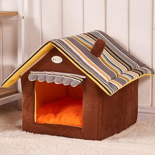 Foldable Dog House And Bed with Removable Cushion | Striped Dog Bed And House beds
