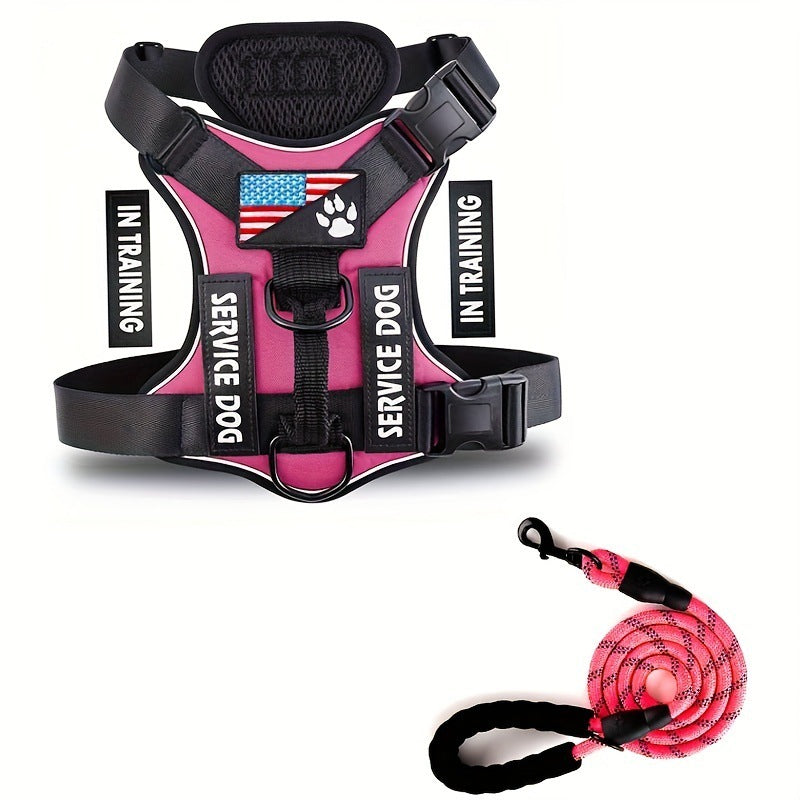 Adjustable Nylon Dog Harness and Leash Set with Hand Grip - Rose Red / L - Accessories