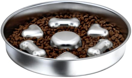 Stainless Steel Slow Feeder Dog Bowl | Non Slip Dog Dish for Fast Eaters food