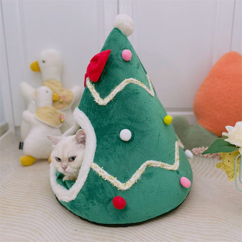 Christmas Tree Pet Bed | Cozy Dog Cave with Removable Cushion beds