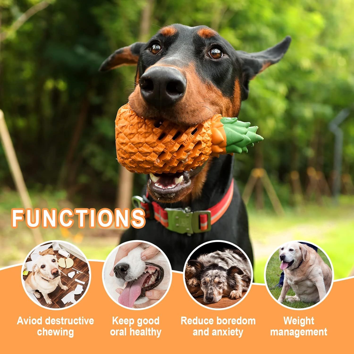 Indestructible Pineapple Dog Chew Toy | Natural Rubber Treat Dispenser for Dogs toys