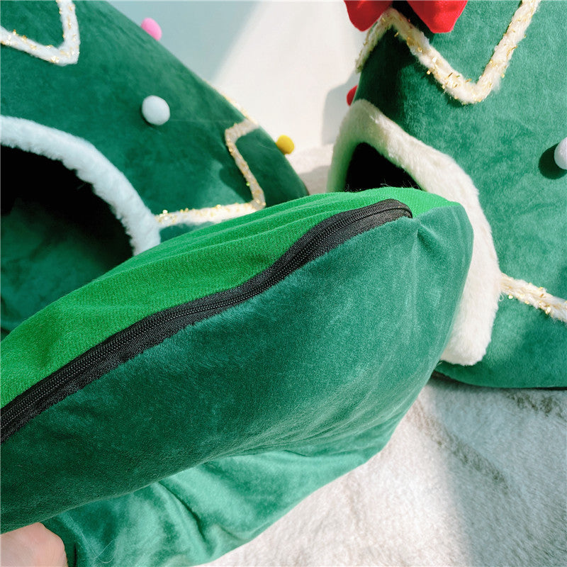 Christmas Tree Pet Bed | Cozy Dog Cave with Removable Cushion beds
