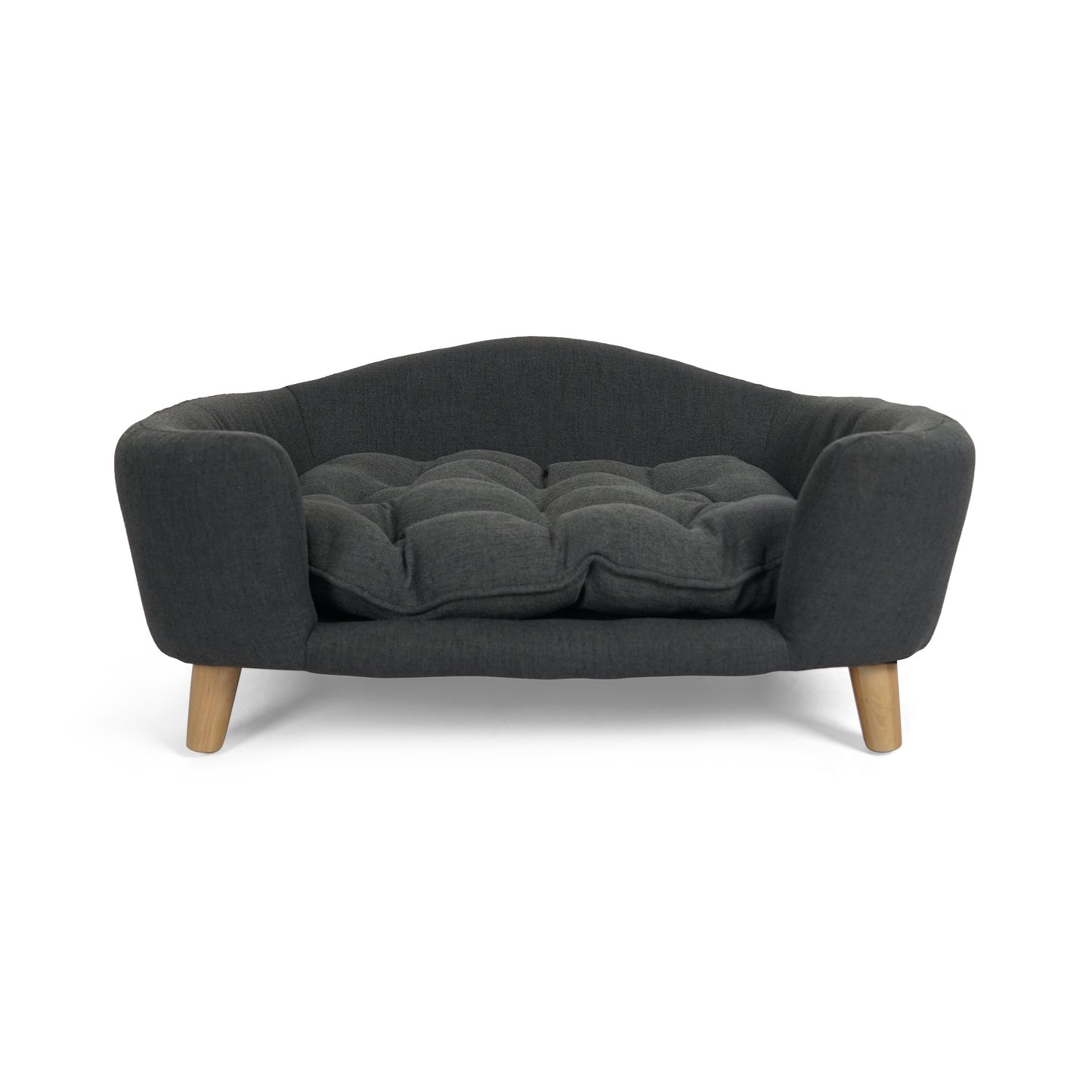 Mid Century Modern Elevated Dog Bed with Tufted Cushion Dark Gray Dog Bed Dark gray Accessories