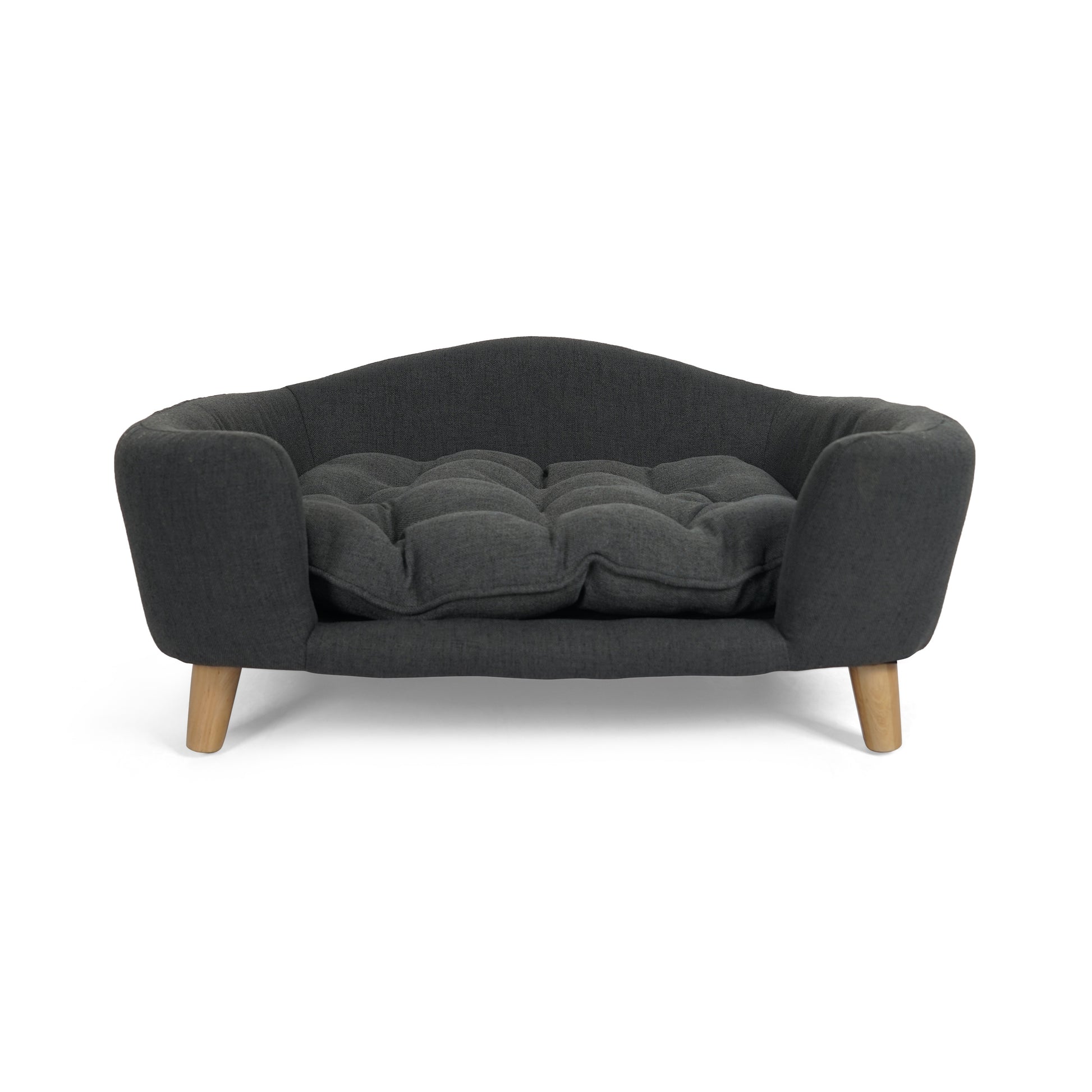 Mid Century Modern Elevated Dog Bed with Tufted Cushion Dark Gray Dog Bed Dark gray Accessories