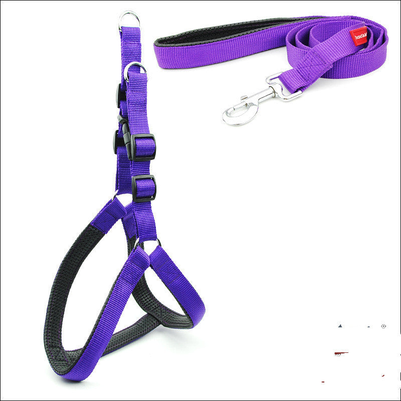 Padded Reflective Dog Harness and Leash Set | Adjustable Dog Traction Belt - Purple - harness