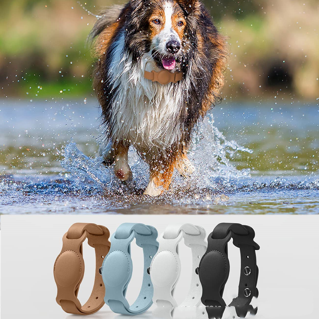 Adjustable Leather AirTag Dog Collar | Protective Anti-Loss Dog Collar With GPS - collar