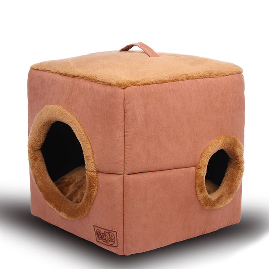 Cozy Cube Dog House | Square Dog House with Round Entry Coffee / 41x41x41cm house