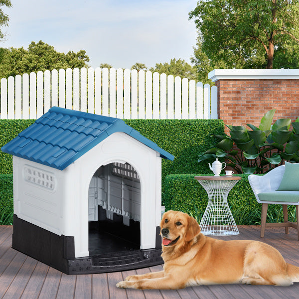 33 Inch Pointed House Type Cat And Dog House Blue white beds