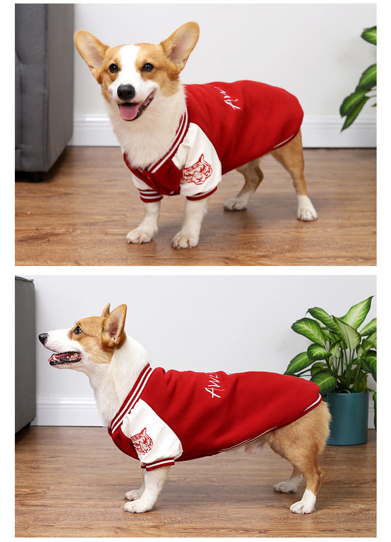 Baseball Style Dog Sweater: Red And Black Polar Fleece for Medium to Large Dogs Accessories