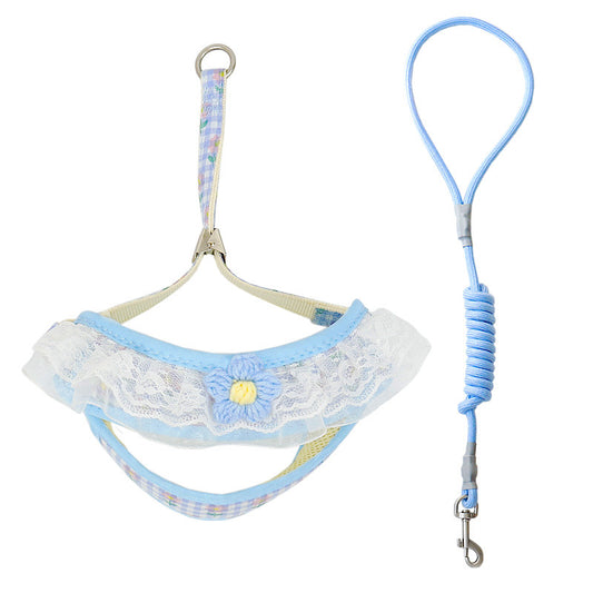 Harness And Leash Set for Small Dogs | Cute Hairy Flower Design - Blue Wool Flowers / M - coats
