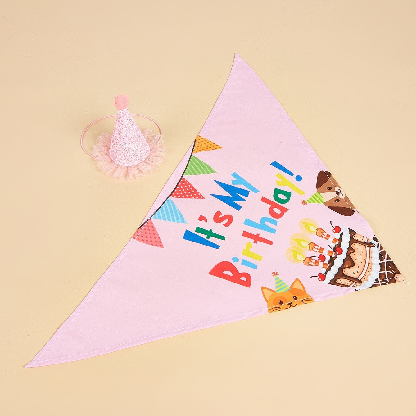 Creative Printed Dog Birthday Bib And Hat Set Ins Style Pet Accessory birthday