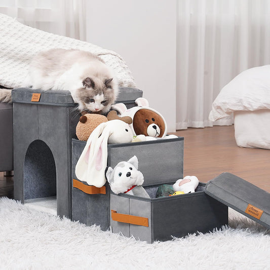 Foldable Dog Stairs with Storage | Gray 2 And 3 Step Dog Ladder home