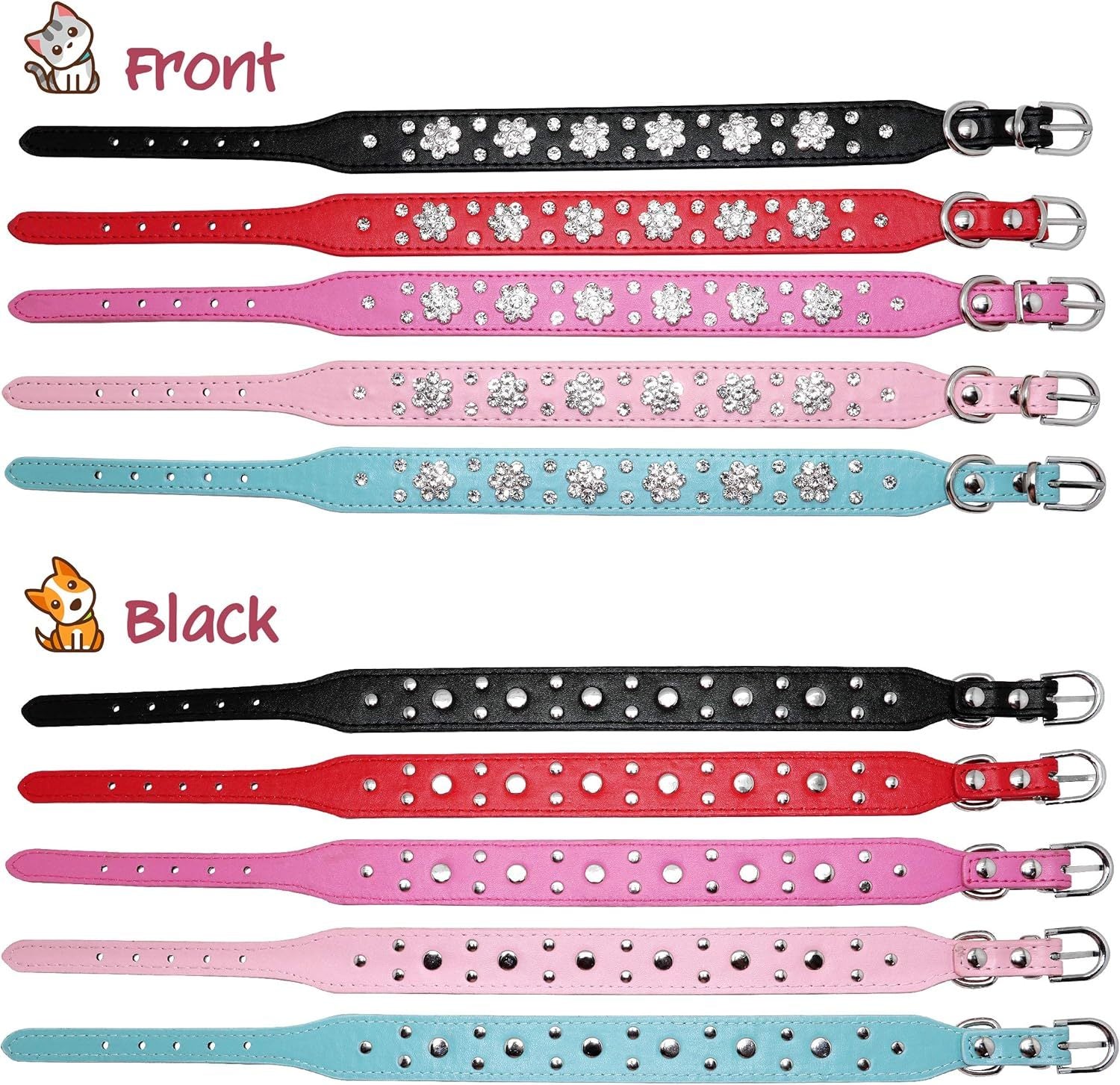 Rhinestone Flower Studded PU Leather Dog Collar | Adjustable Collar For All Dogs collar
