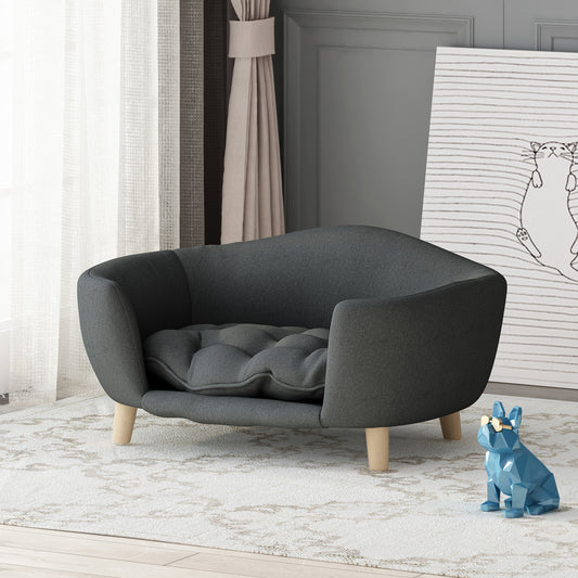 Mid Century Modern Elevated Dog Bed with Tufted Cushion Dark Gray Dog Bed Dark gray Accessories