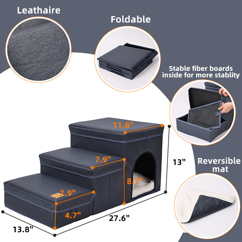3 Level Foldable Dog Stairs with Built in Storage | Oxford Fabric Dog Ramp Dog Stairs / Dog Stairs white home