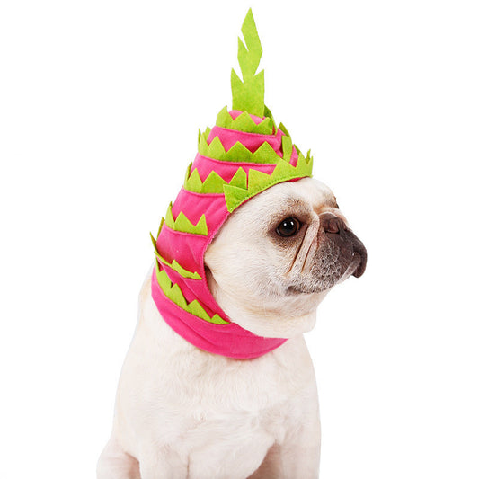 Dragon Fruit Dog Hat Costume | Adjustable Dog Hat for Parties Pink green / L costumes